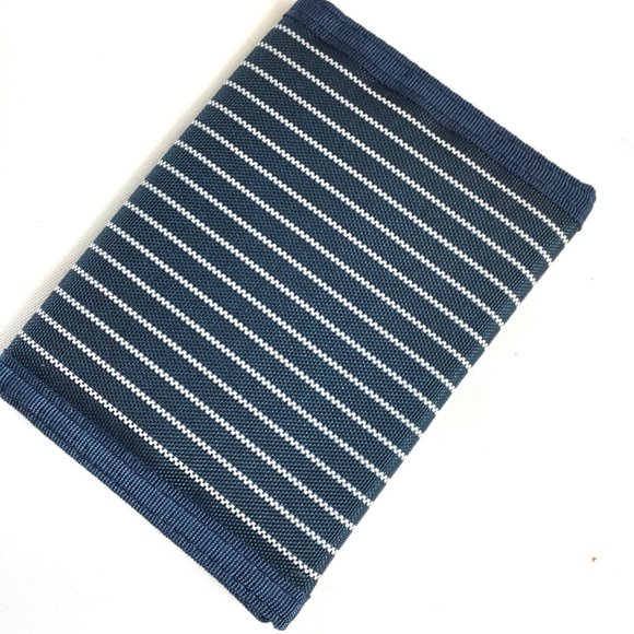 VTG 80'S Blue White Stripe Nylon Tri Fold Wallet NOS - Picture 2 of 5